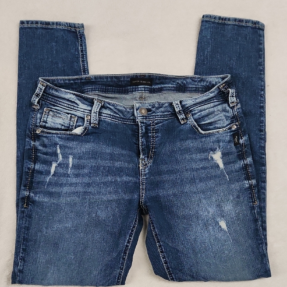 Silver Skinny Distressed Jeans